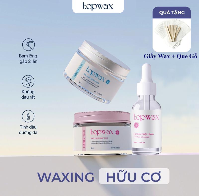 Combo Sáp Wax Lông TOP WAX 500G+Serum Mỡ Trăn Dưỡng Da Sau Wax 30ML - Wax Lông Tay Chân Nách An Toàn Hiệu Quả