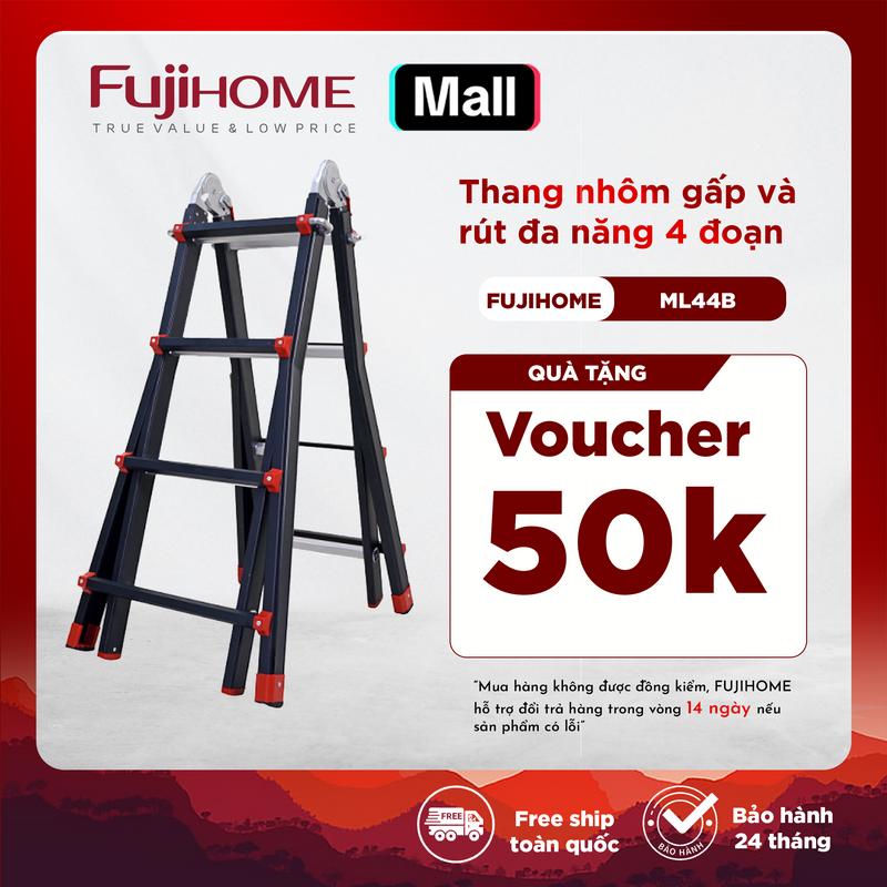 Thang nhôm gấp trượt 4 đoạn ML44/ ML44B (4M) - ML45/ML45B (5.1M)  đa năng nhập khẩu FUJIHOME khóa chốt an toàn chống trơn trượt