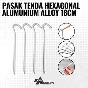 Pasak Tenda Aluminium Alloy Hexagonal Anti Karat 18 cm - Camping Outdoor Alat