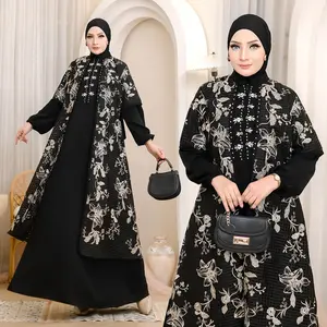 Amalina Gamis Lebaran Wanita Muslim (Muat LD 120cm) 2316 - Bahan Marbella dan Cinta Lace Bordir, Wudhu Busui Friendly, Bahan Anti Lecek dan Anti UV, Desain Cantik Manis Elegan Nyaman Untuk Pesta, Motif Bunga Lengan Panjang Karet Resleting Depan Mewah