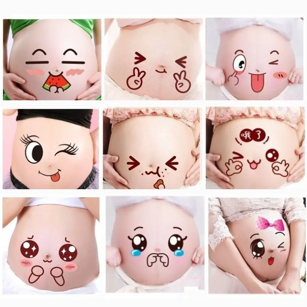 Xadnywa-Miếng Dán Hoạt Hình Dễ Thương, 2 Miếng, Biểu Cảm Mang Thai, Mặt, Dạ Dày, Bụng, Đạo Cụ Chụp Ảnh