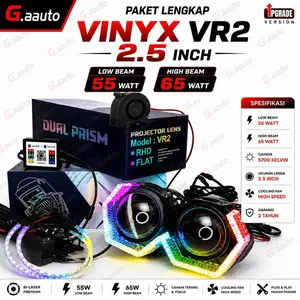 PAKET LENGAKAP VINYX VR2 2.5 INCH 65 WATT SHROUD HEXA RGB2.5 Inch Dual Prism Led Mobil Motor Proji 3 Inci Devil RGB Car - NON SHROUD, DEVIL MERAH - SHROUD HITAM, DEVIL RGB, 1 PCS