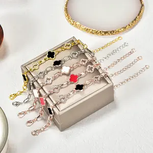 【lingerly】Diamond Studded Bracelet Fashionable Four Leaf Clover Bracelet Unisex Versatile Bracelet