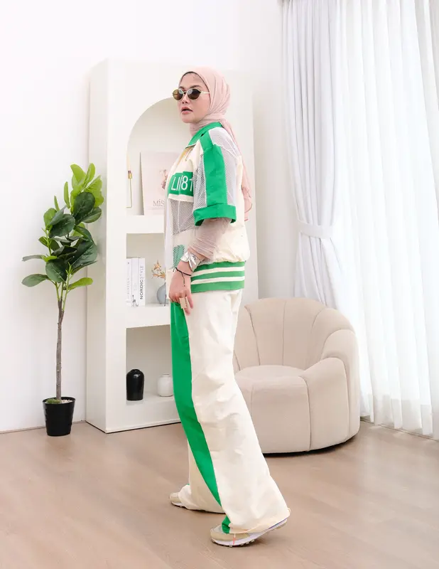 Numiaa atasan top rompi setelan celana wide cutbray seleting sporty olahraga berwarna series josephine - elektra 8