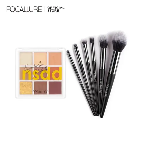 Bộ Phấn Mắt 9 Màu FOCALLURE + Cọ Trang Điểm 6 Món