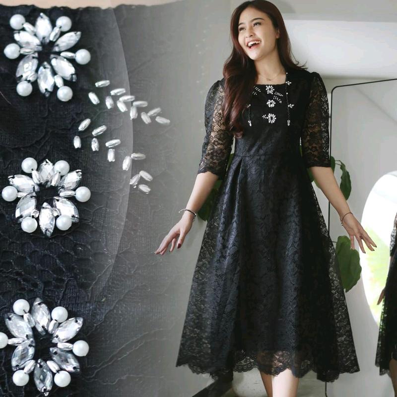 Dress Pevita Brukat Payet Mewah ILAazrshop untuk Acara Resmi - Simple dan Anggun - Formal, Baju, Mutiara, dress natal, pesta 6