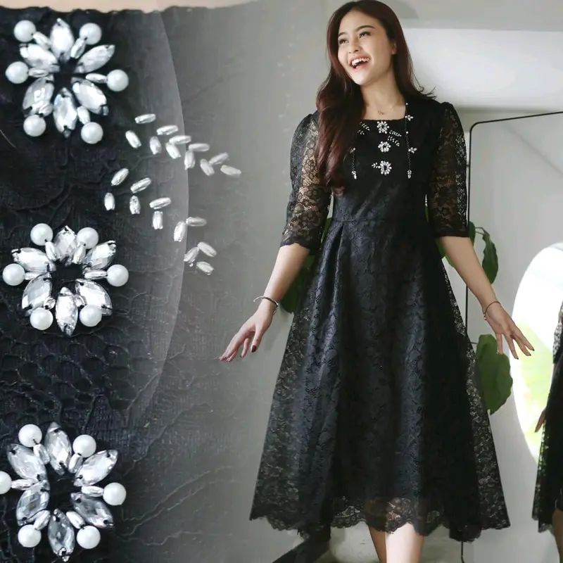 Dress Pevita Brukat Payet Mewah ILAazrshop untuk Acara Resmi - Simple dan Anggun - Formal, Baju, Mutiara, dress natal, pesta 5