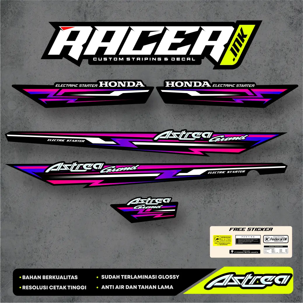 STRIPING VARIASI HONDA ASTREA GRAND / LEGENDA CLASSIC MOTIF MODERN HOLOGRAM GLOSSY BY RACER INK