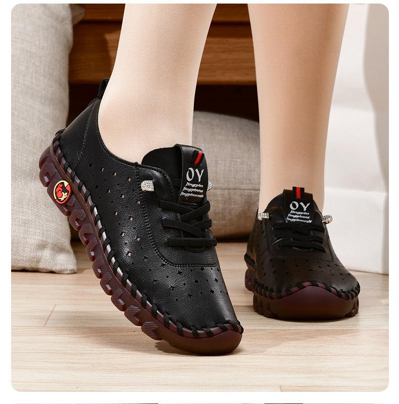 Product Introduction of Sneakers Women Shoes Leather Loafers Shoes for Women Comfortable Slip on Shoes Hand Sewing Thread Mom Shoes 33