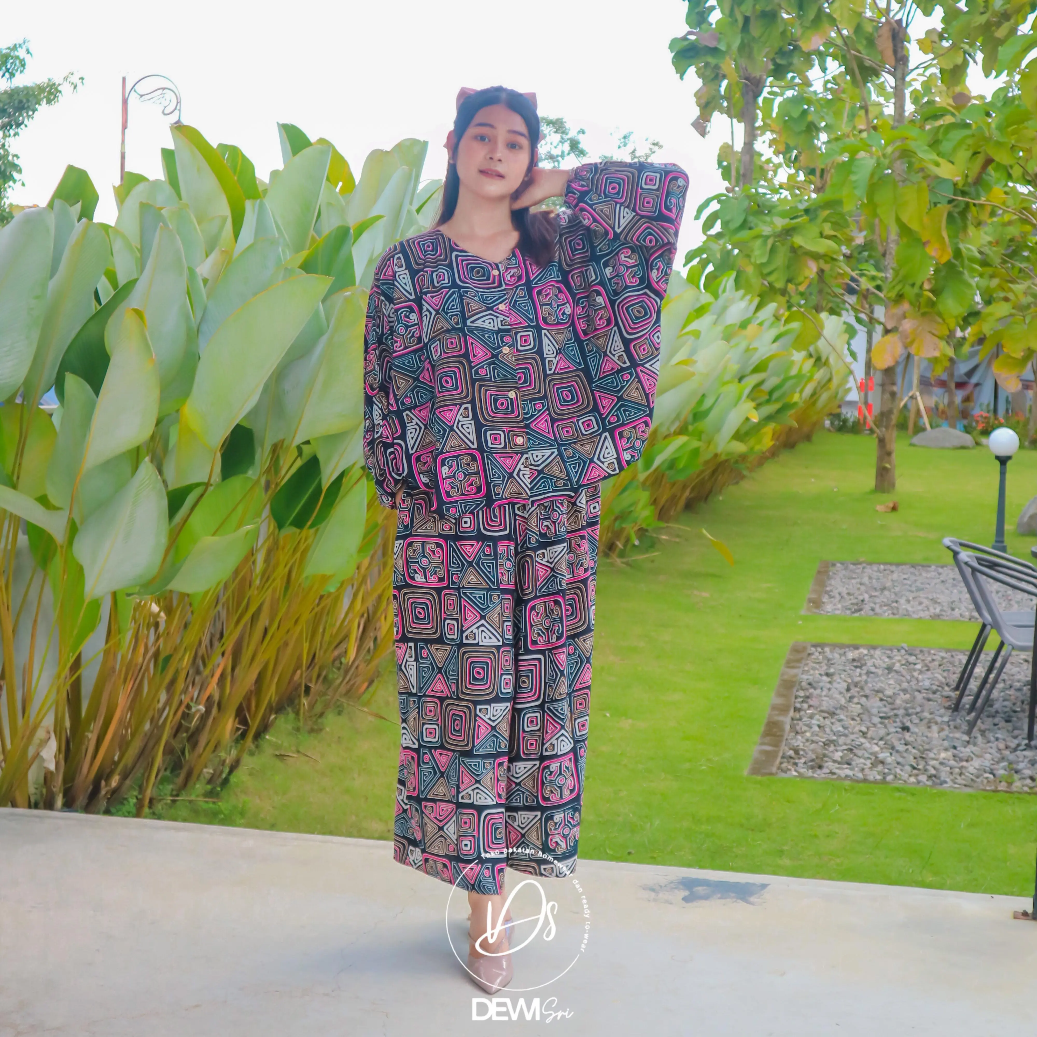 Setelan Elita Dewi Sri Atasan Full Kancing Celana Kulot Oneset Jumbo Kekinian Wanita Dewasa Remaja