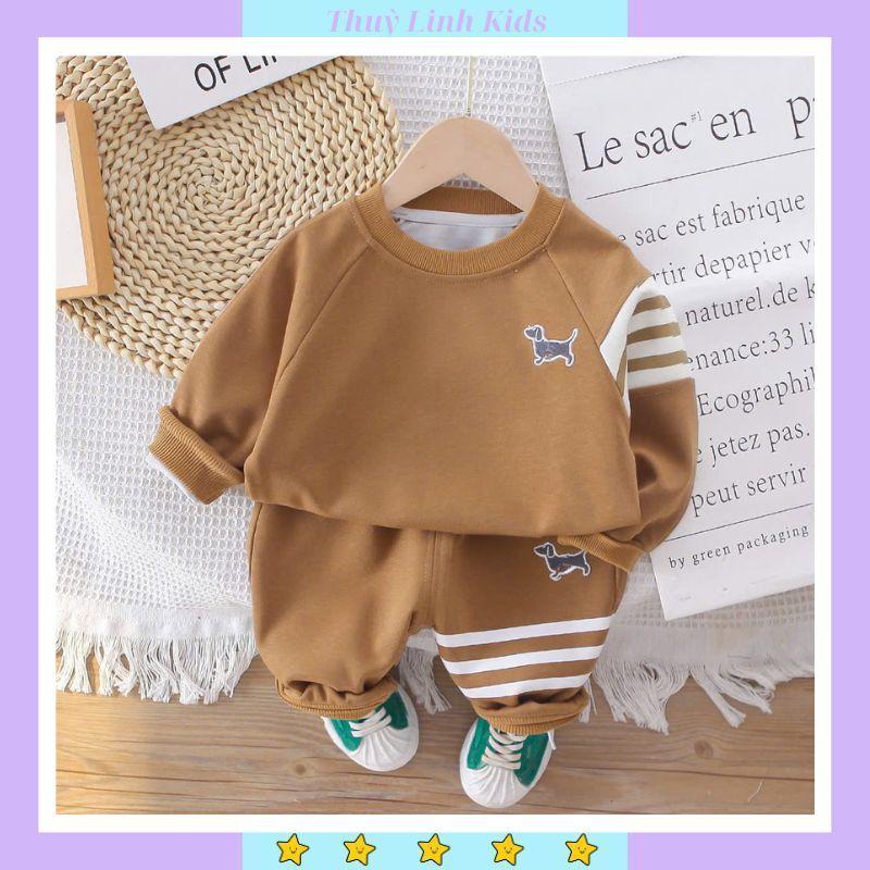 Bộ quần áo dài tay chất liệu nỉ bông thêu hình cún cho bé 8-18kg, quần áo trẻ em