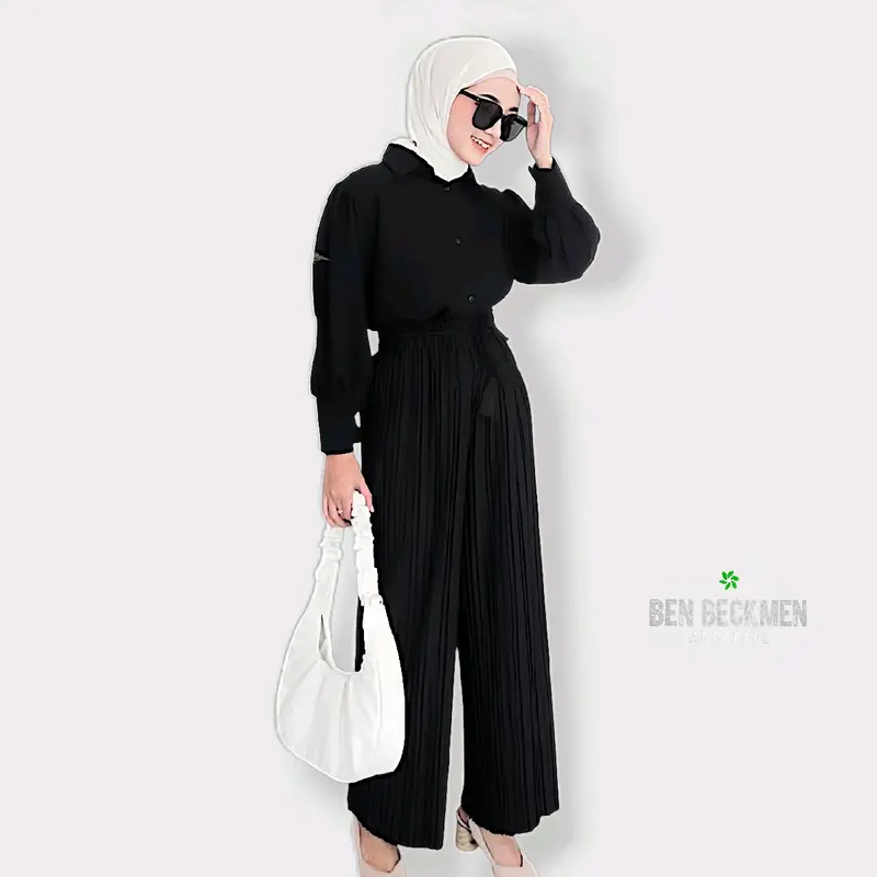 Celana Kulot Wanita Plisket Premium bahan Cosebho crepe Import anti kusut bahan Katun tebal Halus pinggang karet 8