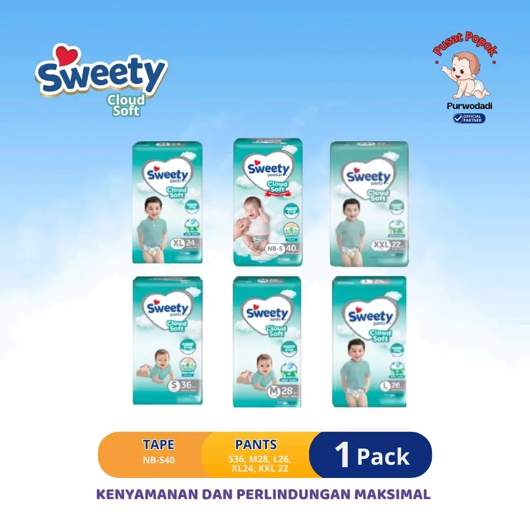 Sweety Silver NB-S40, S32,  M28,  L26,  Xl24, Xxl24 Bayi Diapers Kering