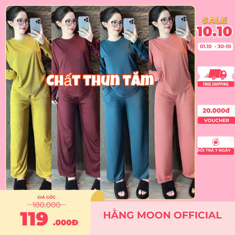 Set Bộ Ủ Kem Chất Liệu Thun Tăm + Quần Ống Suông Nữ Women
