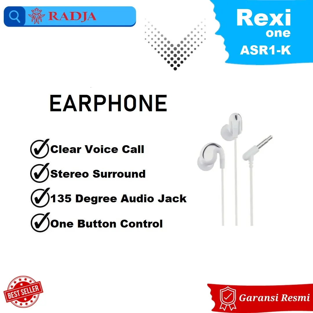 Headset Rexi ASR1-K Wired Earphone Audio Jack 135 Derajat