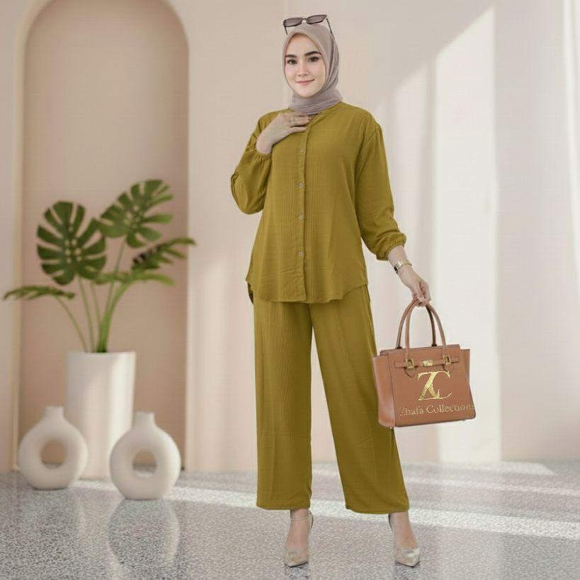 PROMO LIVE 3 SETELAN WANITA ONESET KEKINIAN CRINCLE ATASAN DAN BAWAHAN PANJANG PILIH WARNA UKURAN