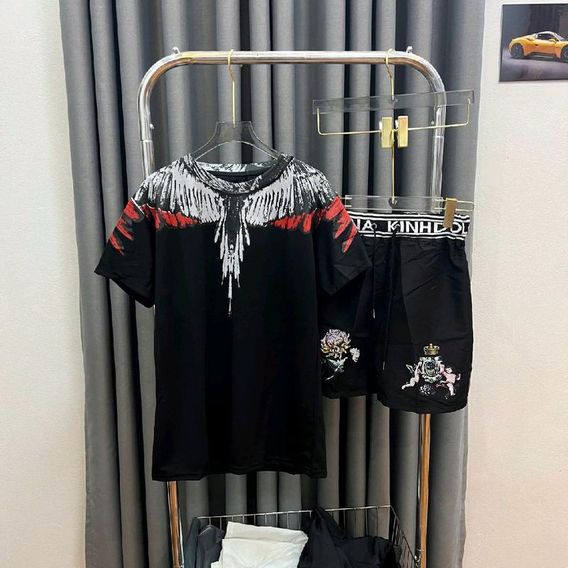 Bộ cộc hè áo bulong cánh chim[Trắng Đỏ] phối quần sooc gió 1 lớp in hoa hồng 5D mẫu chất dành cho boy phố