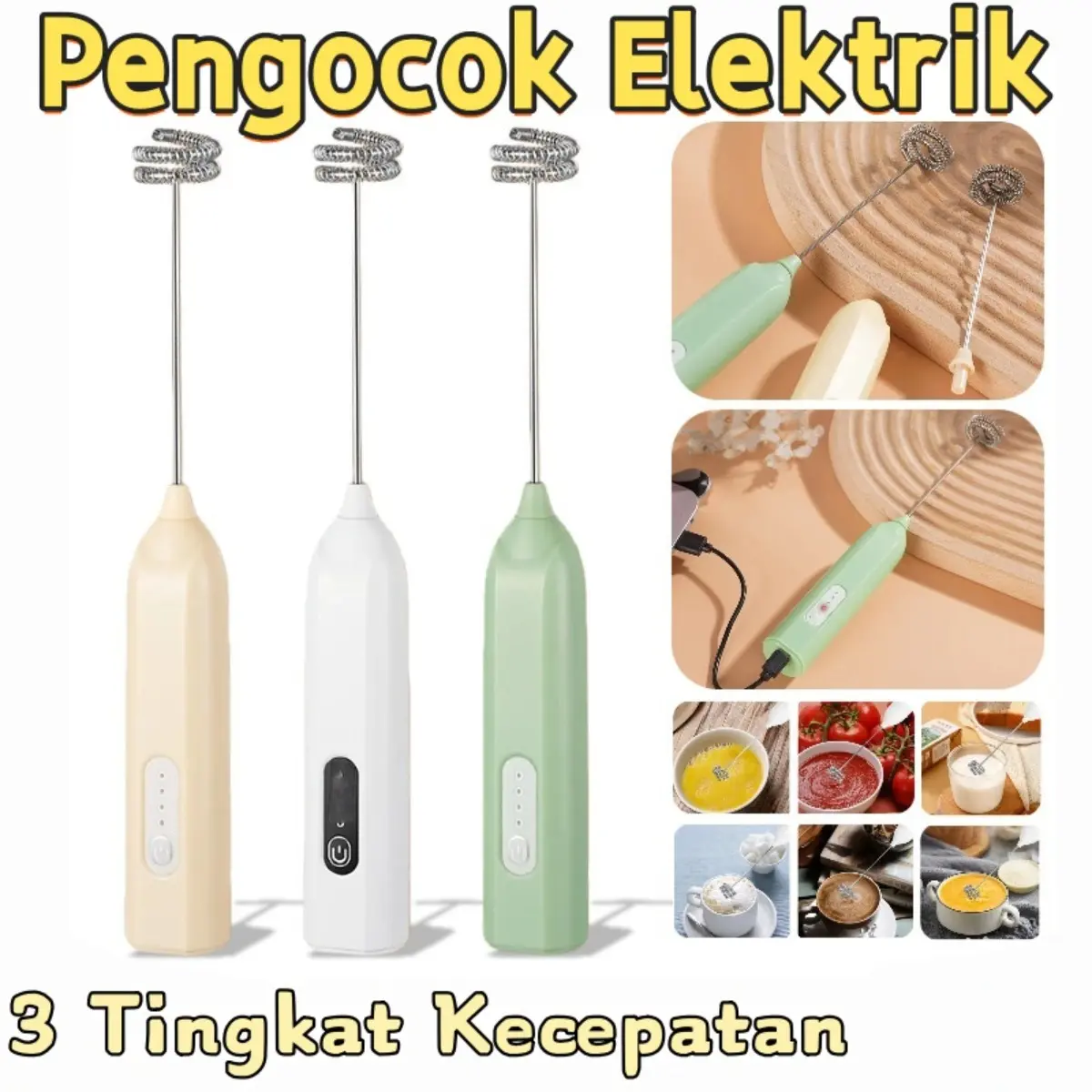 3 Tingkat Kecepatan Electric Handheld Mixer Mini Mixer Pengocok Susu Milk Frother Pengocok Telur Pengaduk Kopi Elektrik Pengocok Minuman Speed Rechargeable Type-C Milk Frother Pengocok Susu Mini Portable
