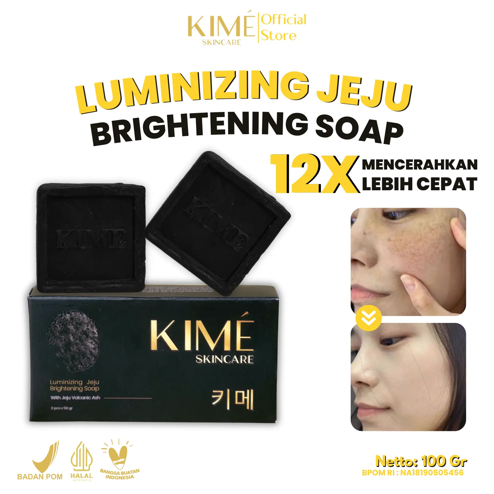 LUMINIZING JEJU SOAP KIME SKINCARE | SABUN WAJAH | GLOWING Facial Muka Cleanser Perawatan Acid Pencerah Mencerahkan Berjerawat Hitam Aging Cleansing