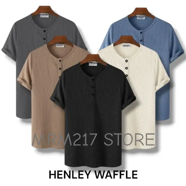 Paket promo 2 pcs Kaos Polos Kancing Pria Lengan Pendek Waffle Santai Fit - Casual Nyaman