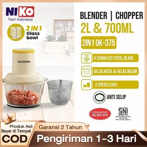 OKAYAMA Chopper Blender 2L 2in1 Penggiling Daging Bumbu Bawang Serbaguna 300W garansi 1 tahun