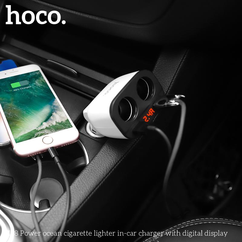 Tẩu Sạc HOCO Z28, 2 Cổng tẩu sạc, 2 Cổng USB, 3.1A, Đèn LED Hiển Thị Dòng Điện, Phụ kiện sạc điện thoại, cam hành trình, máy phun sương, lọc không khí trên ô tô 7