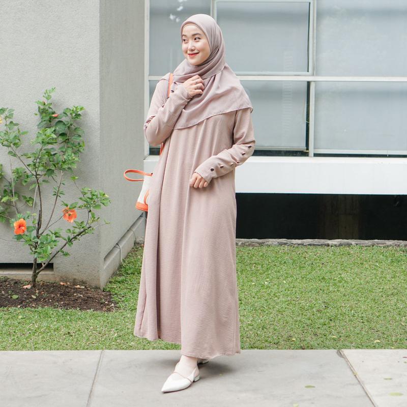Zulfa Abaya Gamis Simple Wanita Syari Dress Basic Bahan Crinkle Airflow – Bahan Premium untuk Busui dan Wudhu Friendly dengan Model Cuttingan A-Line 9