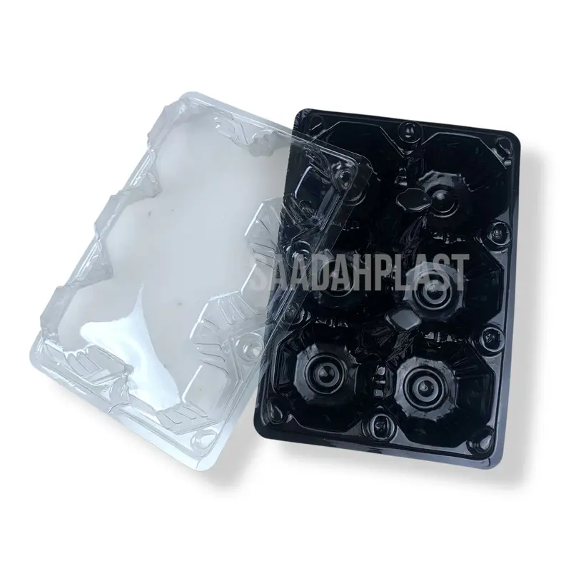 (ISI 50) Mika Telur Isi 6 Butir - Warna Hitam / Egg Tray Ada Klip Pengunci / Alas Tutup Pisah 3