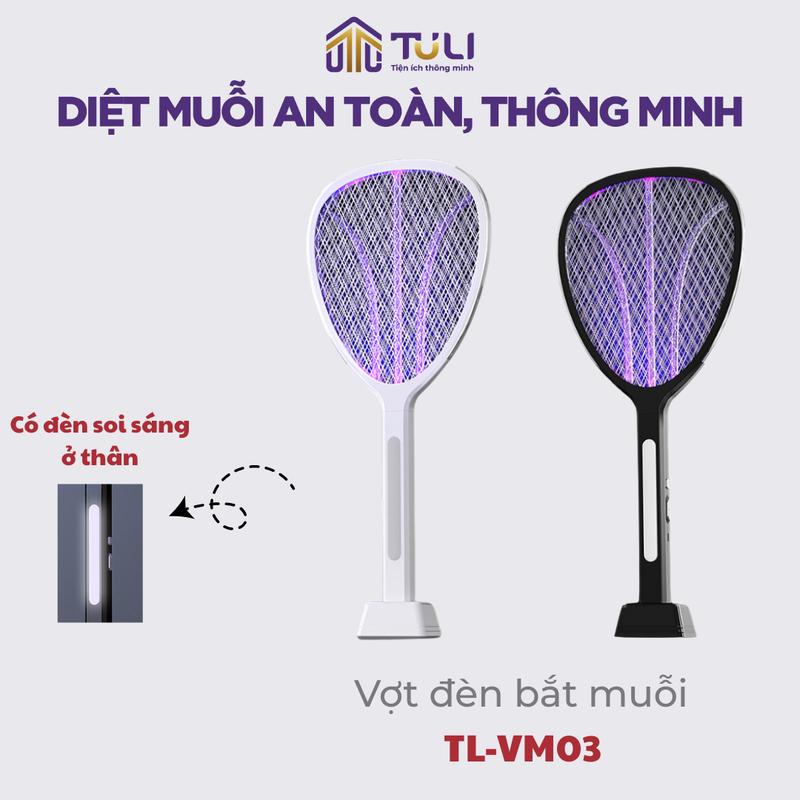 Vợt Muỗi TULI VM03 Thiết Kế Đẹp 2 Chế Độ Bắt Muỗi Pin 1800 mAh Có Đèn Trên Thân Để Sử Dụng Trong Tối Sử Dụng Để Thu Hút Ruồi Muỗi Đèn Bắt Muỗi Bảo Hành 12 Tháng