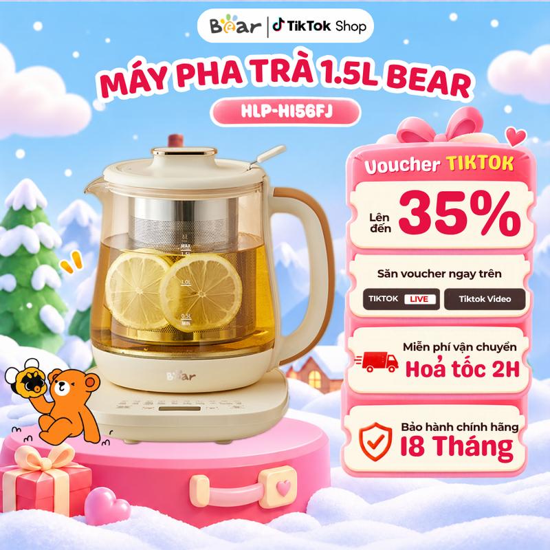 Ấm Đun Trà Đa Năng 1.5L Bear HLP-H156FJ (YSH-E15X1), Công Suất 800W, Đun Nước - Pha Trà Thảo Mộc - Trái Cây - Pha Sữa - Giữ Ấm - Hẹn Giờ, Bảo Hành 18 Tháng
