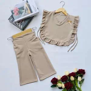 Setelan Vest Anak Perempuan Celana Baggy Pants Usia 1-10 Tahun dengan Ruffle dan Pita Cantik Bahan Knit Anak-Anak