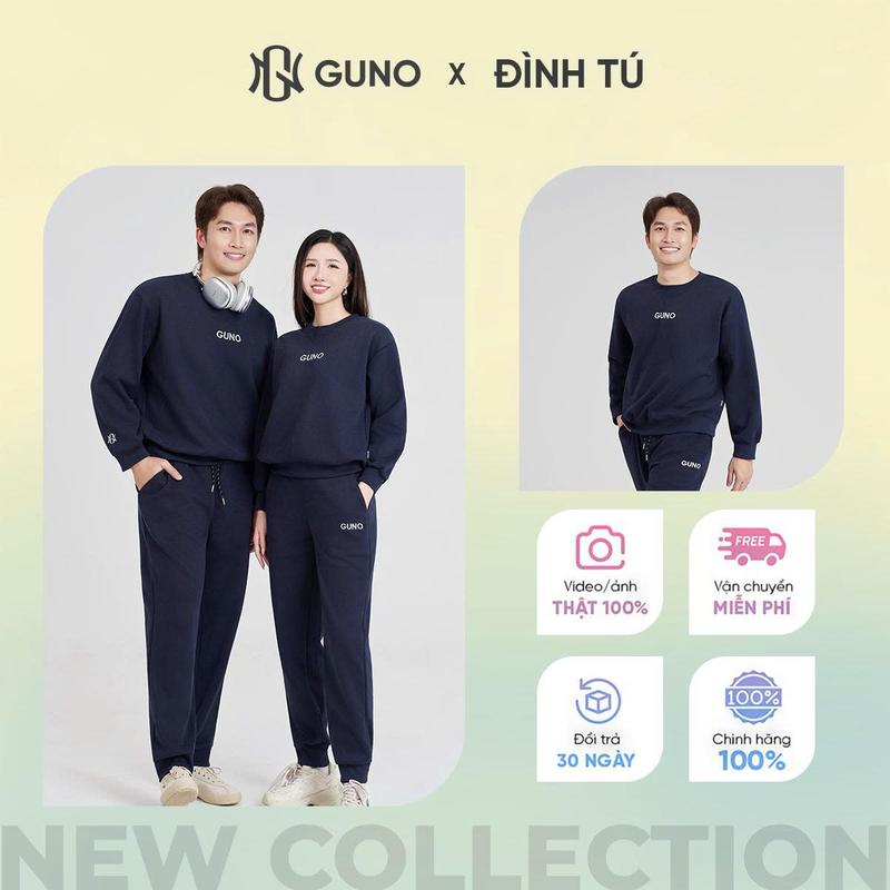 GUNO-Bộ quần áo NỈ NAM NỮ GUNO logo tay quần bo gấu BASIC SP5 |25BG150/25BB179