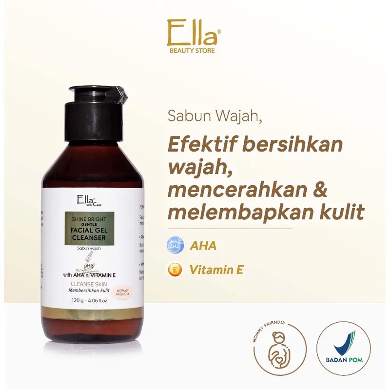 ￼Ella Skincare Shine Bright Facial Gel Cleanser with AHA & Vit E - Menjaga Kulit Agar Tetap Segar, Halus & Lembut 0