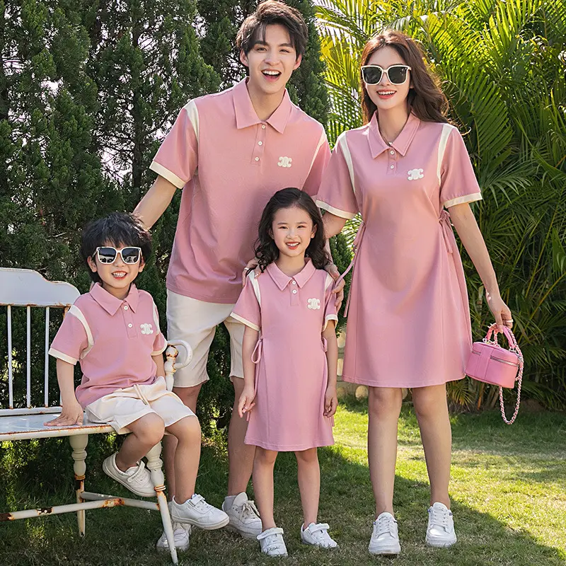 Trang Phục Toán Học Gia Đình Polo Màu Hồng, Váy Áo Cánh Nữ, Bộ Đôi Áo Phông, Thích Hợp Cho Mùa Hè, Áo Phông Nam Bé Trai