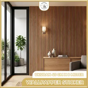 Wallpaper Sticker Garis Papan Kayu Minimalis GH281  Natural Mewah Elegan Bagus Cantik