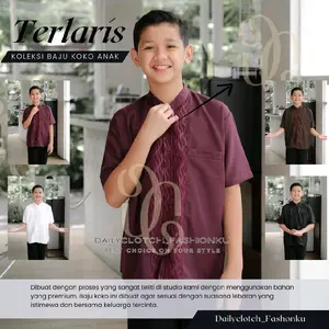 Daily fashionku Baju KOKO Anak Laki Laki Lebaran Mahogany Burgundy Putih Lengan Pendek umur 3-13 Tahun Kemko Anak Cowok Bahan Katun TOYOBO Import Premium Muslim