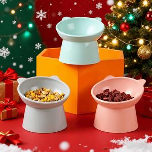Bol de alimentación para mascotas con diseño inclinado, de gran capacidad, material PP antiderrames, plato elevado para gatos personalizado, contenedor de comida para mascotas de plástico duradero