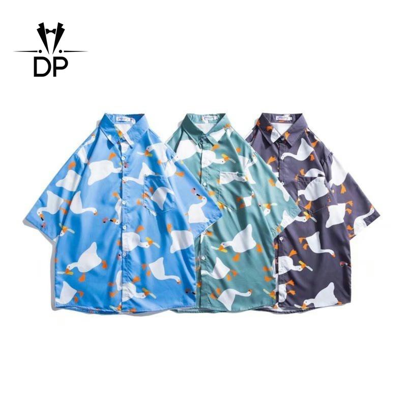 Product Introduction of Men Duck Print Short Sleeved Shirt Korean Version Of Fashionable  Unisex Harajuku Style Simple Top Loose Half Sleeved Shirt Men Large Size Shirt Tide Clothes 34
