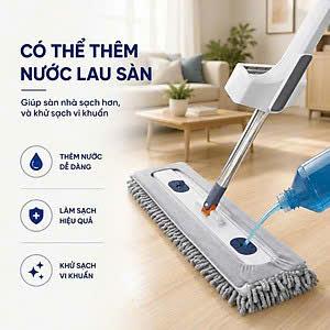 M1 ( 1 Chổi + 2 Bông ) Chổi Lau Nhà San Hô Tự Vắt Tiện Lợi, Xoay 360 Độ, 45x12cm ( Không Kèm Chậu )