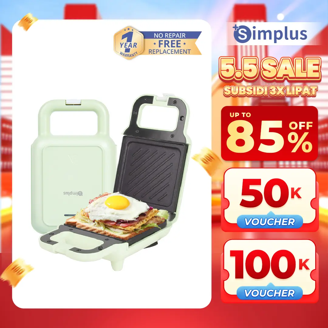 【GUNCANG 5.5 SUBSIDI 3X LIPAT】SIMPLUS Sandwich Maker Multifungsi Low Watt Putih/Pink/Hijau/Cream Cetakan Roti Panggang SMZJ001