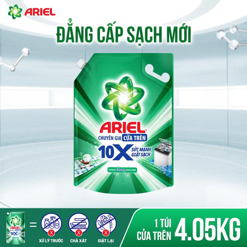 Nước giặt siêu sạch Ariel 10X đậm đặc hương Downy nắng sớm thơm lâu cửa trên/cửa trước 3.7kg - 4.05kg