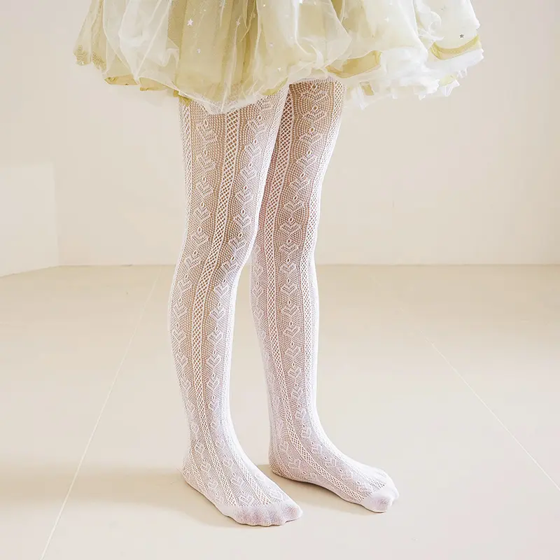 Children's summer ultra-thin love hollow mesh pantyhose girls jacquard mesh pantyhose children's pantyhose summer ultra-thin mesh dark flower stockings girls one-piece leggings pantyhose