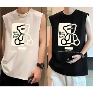 Kaos olahraga pria longgar tanpa lengan bermotif, leher bulat, gaya terbaru musim panas 2026, atasan pria dan wanita, kaos olahraga pasangan.