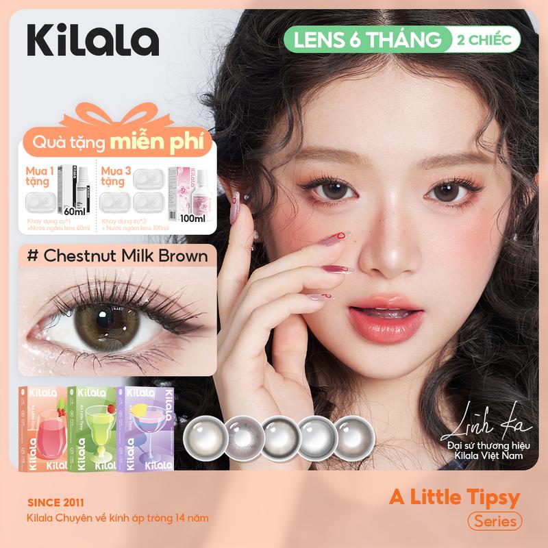 Kính áp tròng Kilala lens 6 tháng dòng A Little Tipsy màu nâu hồng xám DIA 14.2-14.5mm độ cận 0-7 lens tự nhiên nhẹ nhàng, hiệu ứng mắt to rõ nét, tông sáng dễ đeo, phù hợp nhiều kiểu trang điểm Nữ Women[Lens được Linh Ka yêu thích]