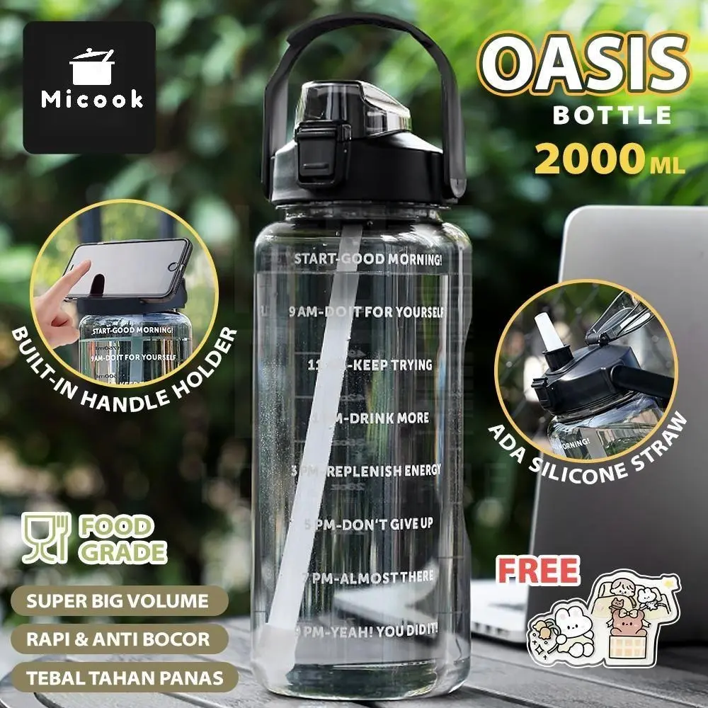 COD Botol Minum 2 Liter Jumbo Besar Anti Bocor Botol Air Motivasi Gratis Stiker