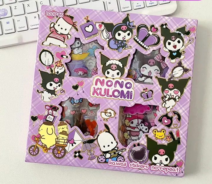 100pcs Sanrio Stickers with Gift box /PVC Sticker/Transparent Cartoon Sticker /DIY Stationery/Waterproof STICKERS For Notebook. Paper