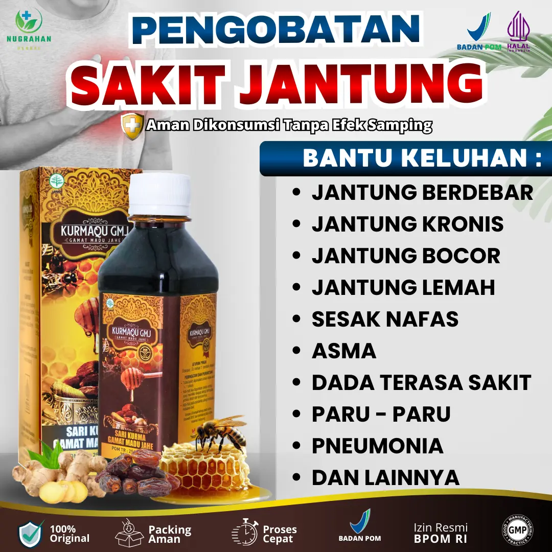 Kurmaqu GMJ Madu Jahe Untuk Keluhan Jantung Sakit Jantung Berdebar Jantung Kronis Jantung Bocor Jantung Lemah Sesak Nafas Asma Dada Terasa Sakit Paru-paru Pneumonia Isi 350gr Sudah BPOM Halal MUI