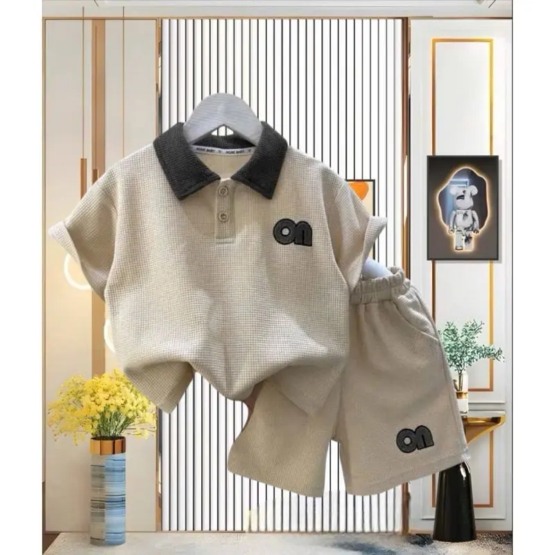 Bộ quần áo cổ bẻ mùa hè dành cho bé trai 17-46kg,chất cotton ,Sét đồ bộ cổ trụ dành cho bé trai mùa hè. 0