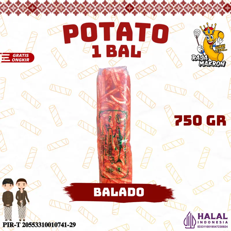 1 BAL POTATO CAMILAN 750gr RASA ORIGINAL, BALADO, JAGUNG BAKAR Cemilan Food Snack Kentang Pedas Makanan Kering Manis 1