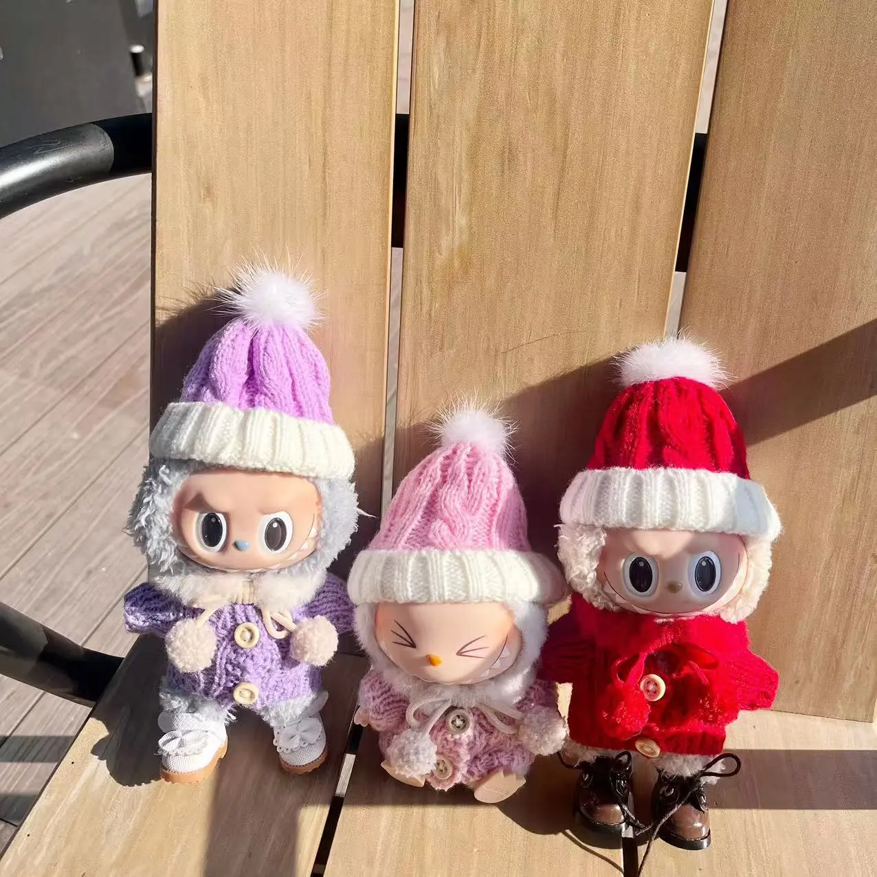 34.Doll clothes macaron generation 2 generation rabu cloth pink. Purple. Red wooden button sweater, ball ball scarf , beanie, hat rabu cloth cute warm pendant to wear